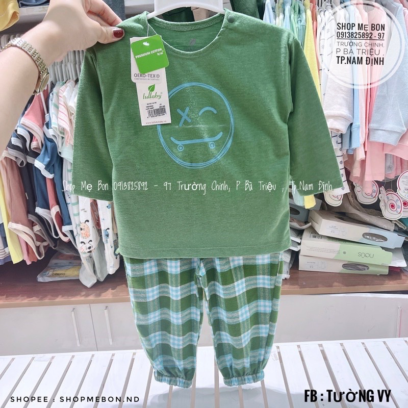 LULLABY Bộ quần áo dài tay thu đông xinh xắn cho bé trai bé gái cotton cho bé từ 7kg tới 20kg