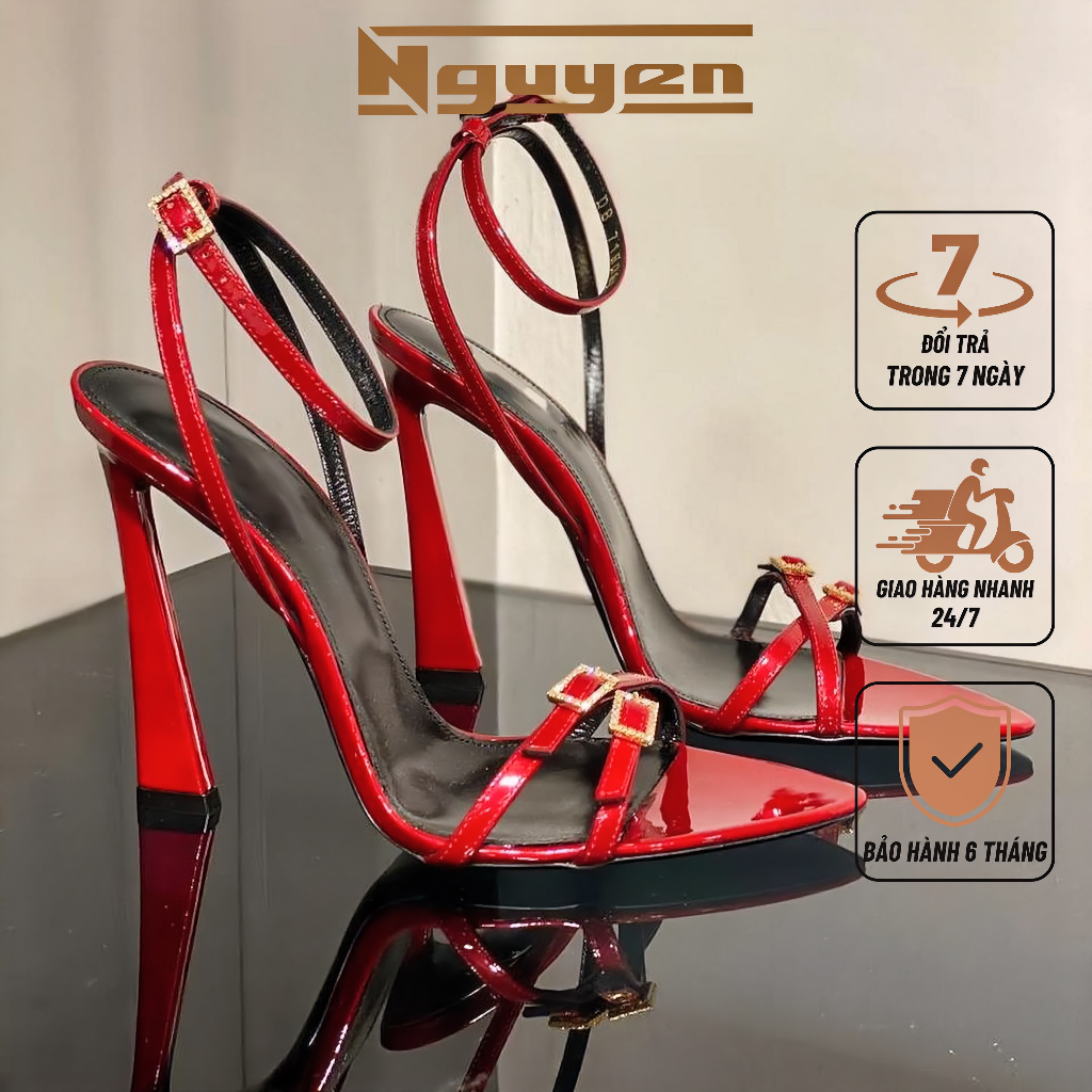 Giày nữ cao gót thời trang phối quai mảnh đính khóa thời trang 9p Nguyễn Gia-N125