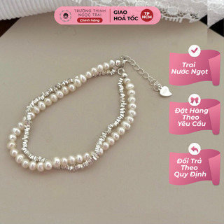 Vòng tay ngọc trai 3ly sợi đôi mix hạt bạc nhỏ khóa bạc tinh tế - ngọc trai trường thịnh