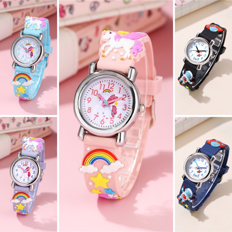 Đồng hồ cho bé trai bé gái Unicorn Phi hành gia dây silicon mềm mại chất liệu cao cấp Xu Xu Kids