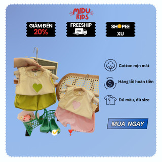 Bộ quần áo bé gái Thêu hình trái tim viền ren tay bèo chất cotton cao cấp nhà MiDu Kid