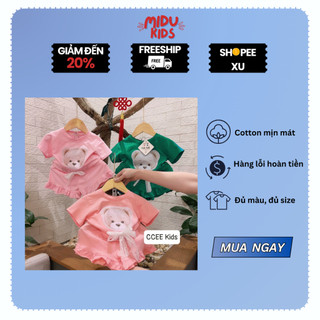 Quần áo trẻ em bé gái mẫu Gấu yêu đính nơ kim tuyến hiệu nhà MiDu Kid