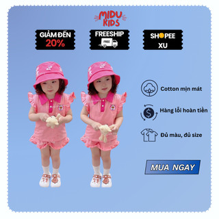 Quần áo trẻ em bé gái chất cotton Hàn hình gấu thêu sắc nét cả áo và quần hiệu nhà MiDuKid