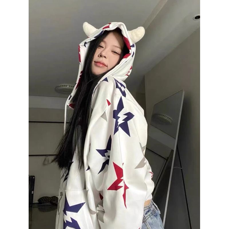 Áo khoác ngôi sao nhiều màu ảnh thật mũ 2 lớp