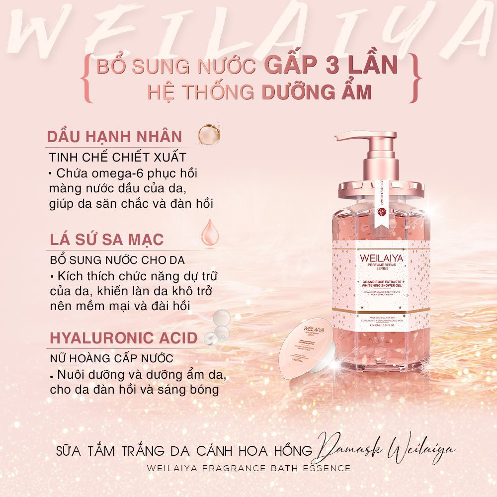 [Giá sỉ sẵn SLL] Sữa Tắm Trắng Da Weilaiya Tinh Chất Hoa Trà 450ml & Sữa Tắm Trắng Da Hoa Hồng Damask 450ml