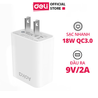Củ Sạc Nhanh AOKA by Deli VS6021 - Cục Sạc 1 Cổng USB-A Công Suất 18W Chân Dẹt Cho Điện Thoại Máy Tính Bảng