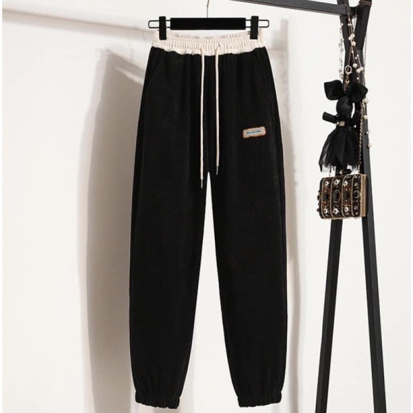 Quần nỉ tăm jogger chun gấu bản cạp lưng thun co giãn kèm dây rút