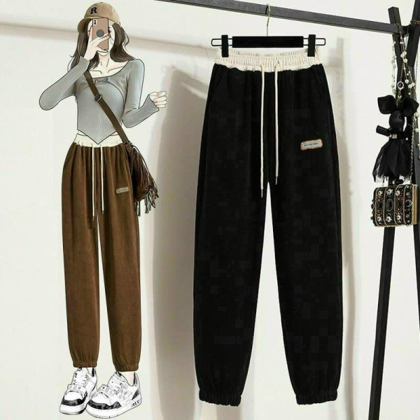 Quần nỉ tăm jogger chun gấu bản cạp lưng thun co giãn kèm dây rút