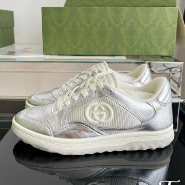 Giày GC Guci mac80 trắng bạc sliver cao cấp lai au dành cho nam nữ