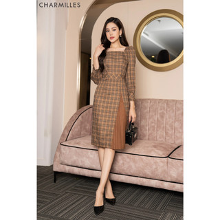 Đầm Charmilles Dài Tay Đáp Gấu Caro 22MD264CR