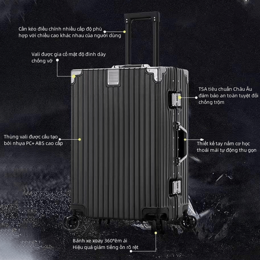 Vali khoá sập Khung Nhôm Cao cấp Nhiều mẫu mã khác nhau size20/24 bh chính hãng 1 năm