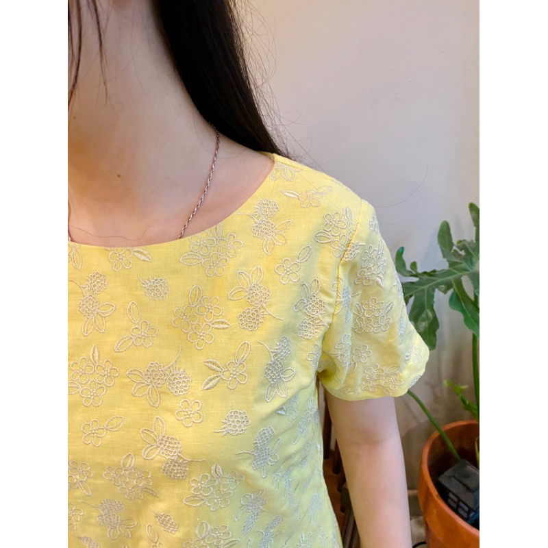 Váy Thiết Kế Lá In Hoa Dáng Suông A Chất Thô Thêu Hoa Nổi