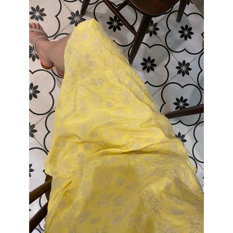 Váy Thiết Kế Lá In Hoa Dáng Suông A Chất Thô Thêu Hoa Nổi