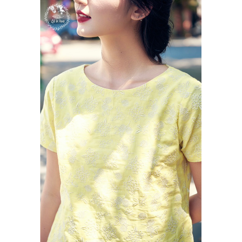 Váy Thiết Kế Lá In Hoa Dáng Suông A Chất Thô Thêu Hoa Nổi