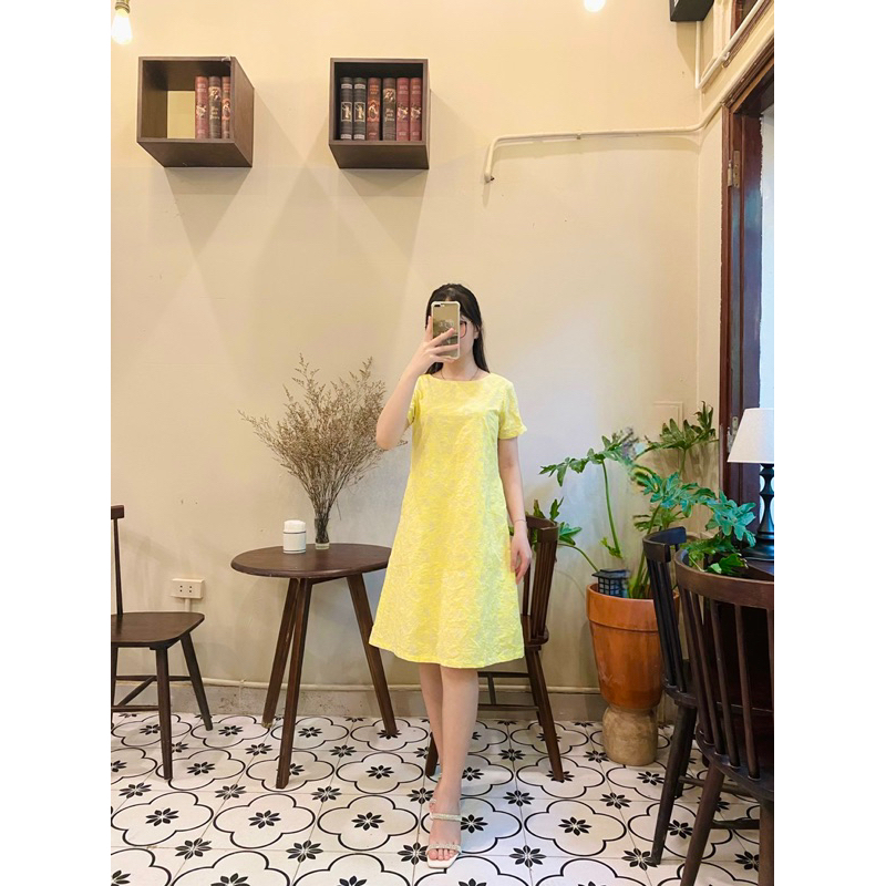 Váy Thiết Kế Lá In Hoa Dáng Suông A Chất Thô Thêu Hoa Nổi