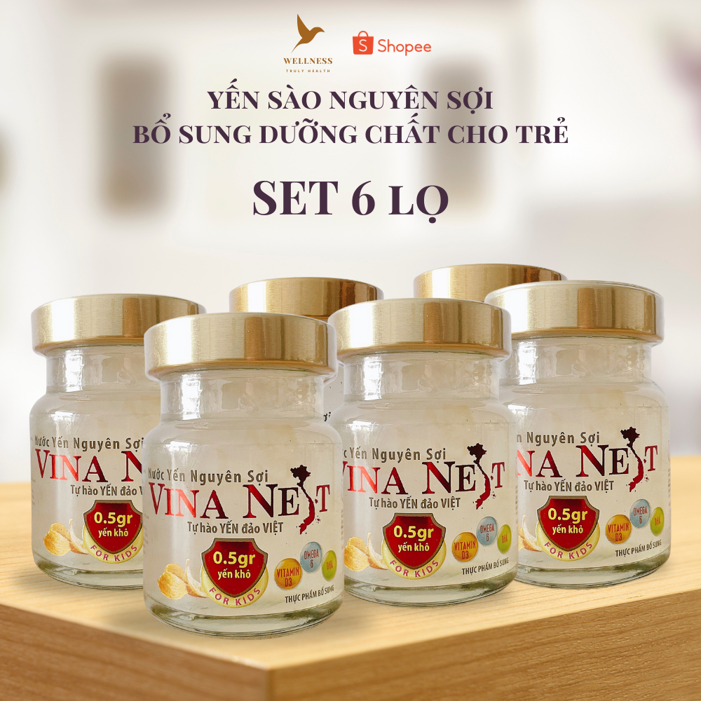 [Set 6 lọ 70ml] Yến sào nguyên sợi Kids Vina Nest bổ sung DHA, Omega3, Vitamin D3 cho trẻ em