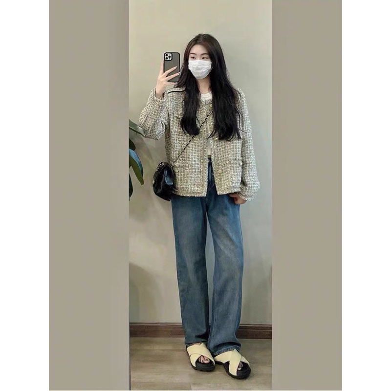 Áo khoác dạ tweed, áo khoác thu đông hai lớp, có độn vai LA CHIC