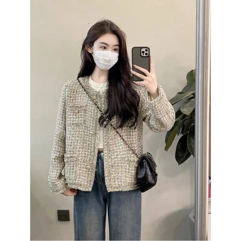 Áo khoác dạ tweed, áo khoác thu đông hai lớp, có độn vai LA CHIC