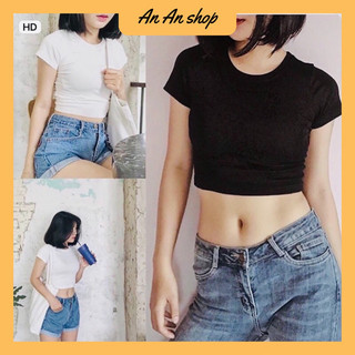 Áo thun croptop nữ tay ngắn dáng chuẩn, thun gân mịn màng siêu đẹp