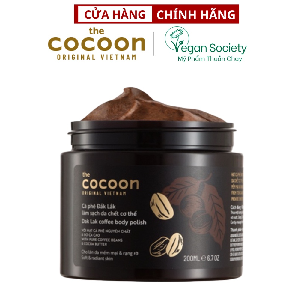 [CHỈ CÓ TRÊN LIVE] Tẩy da chết cơ thể cà phê Đắk Lắk Cocoon 200ml