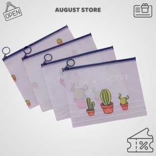 Túi đựng bút trong suốt, túi đựng tài liệu khóa zip a5 khủng long, báo hồng - balo august