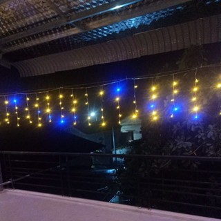  Đèn Led rủ mành rèm 12m 48 sợi 240 bóng vàng pha xanh dài 60cm mỗi sợi trang trí trần quán café tiệc cưới 