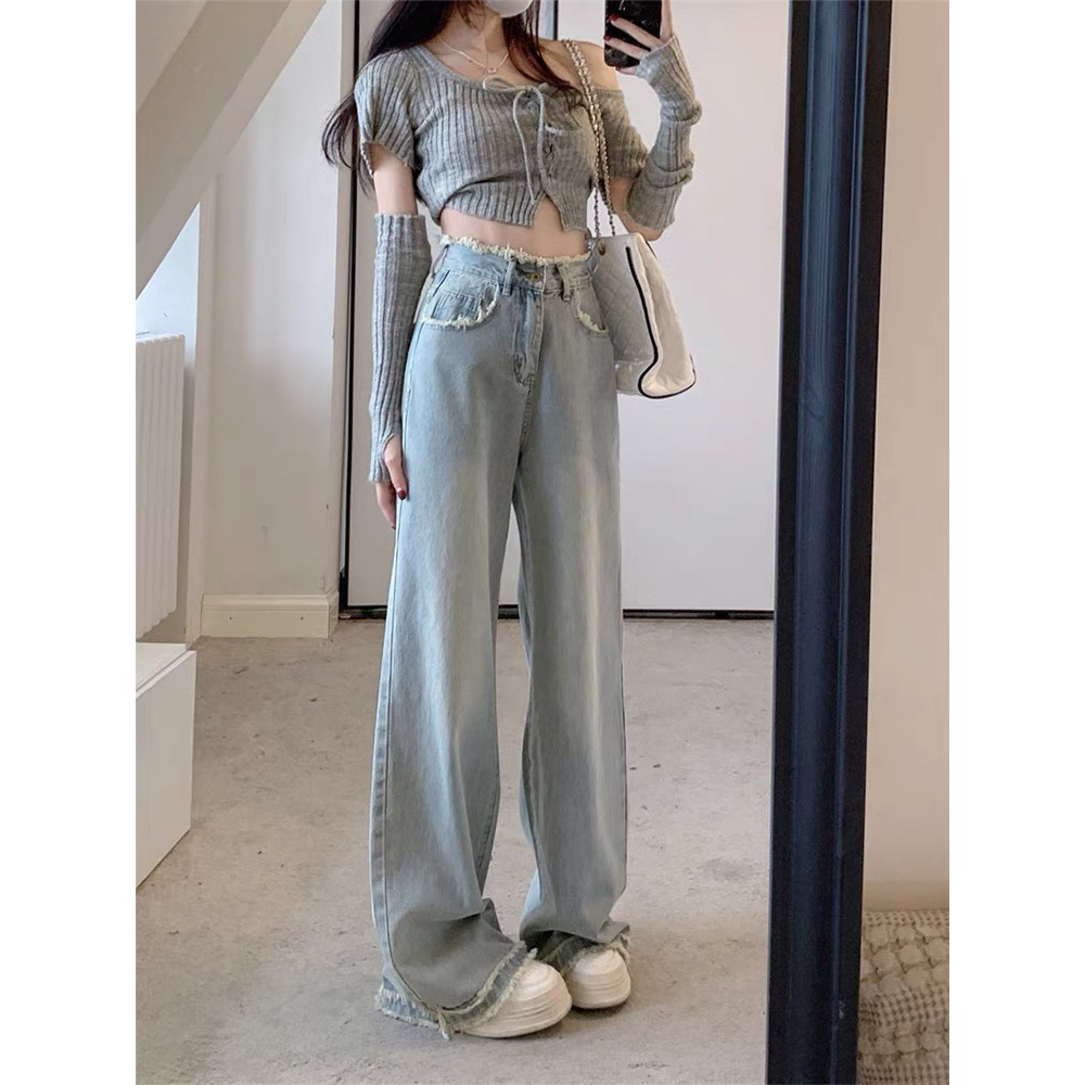 Quần Bò Nữ Ống Rộng , Quần Jeans Nữ Ống Suông Tua Rua 2 Tầng Phong Cách Đường Phố TL20 | BigBuy360 - bigbuy360.vn