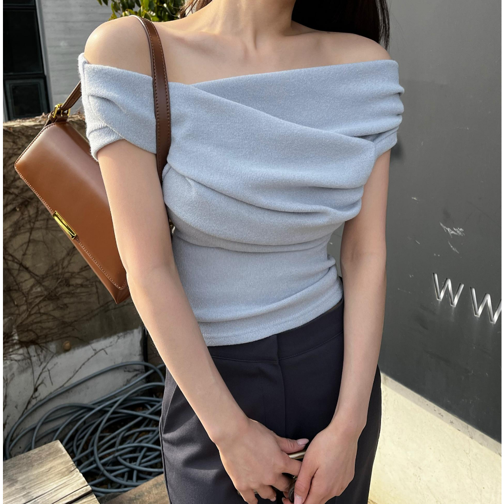 Áo Trễ Vai Len Tay Ngắn Hàn Quốc