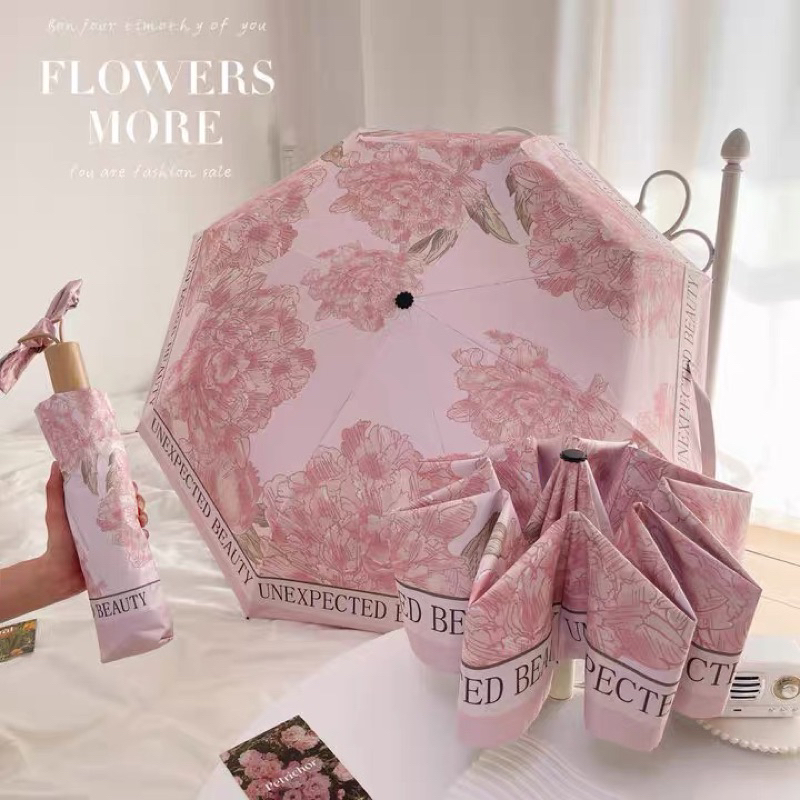 Ô Dù Che Nắng Che Mưa Hoạ Tiết Hoa Hồng Màu Pastel