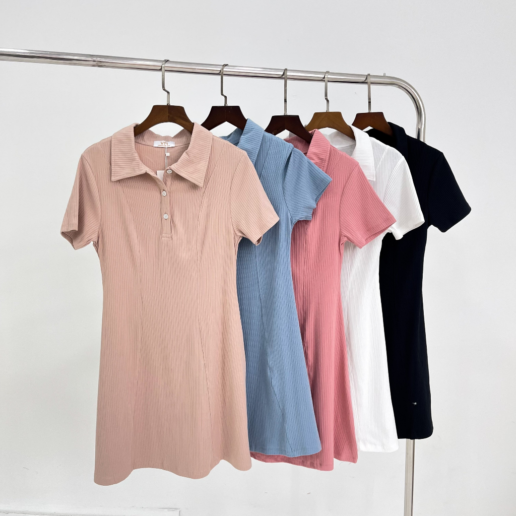 Đầm thun polo nữ VMSTYLE 2096 cộc tay cổ bẻ dáng ngắn chất thun cotton cao cấp - VDT00005