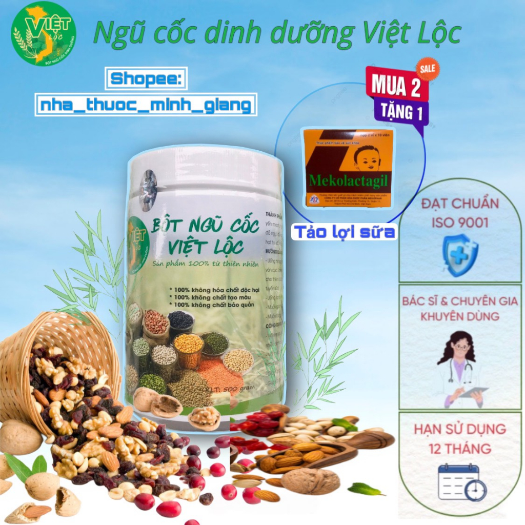 Bột ngũ cốc Việt Lộc giúp lợi sữa tốt cho sữa mẹ, ngũ cốc bầu - Ngũ cốc dinh dưỡng lợi sữa hộp 500g