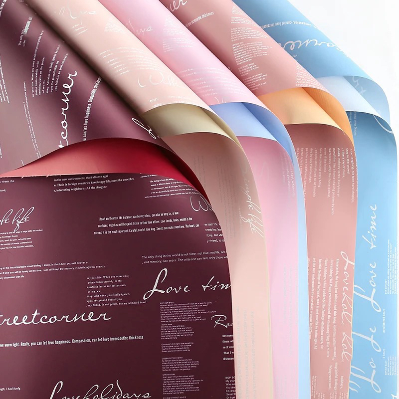 Giấy Gói Hoa Mặt Màu Mặt Chữ