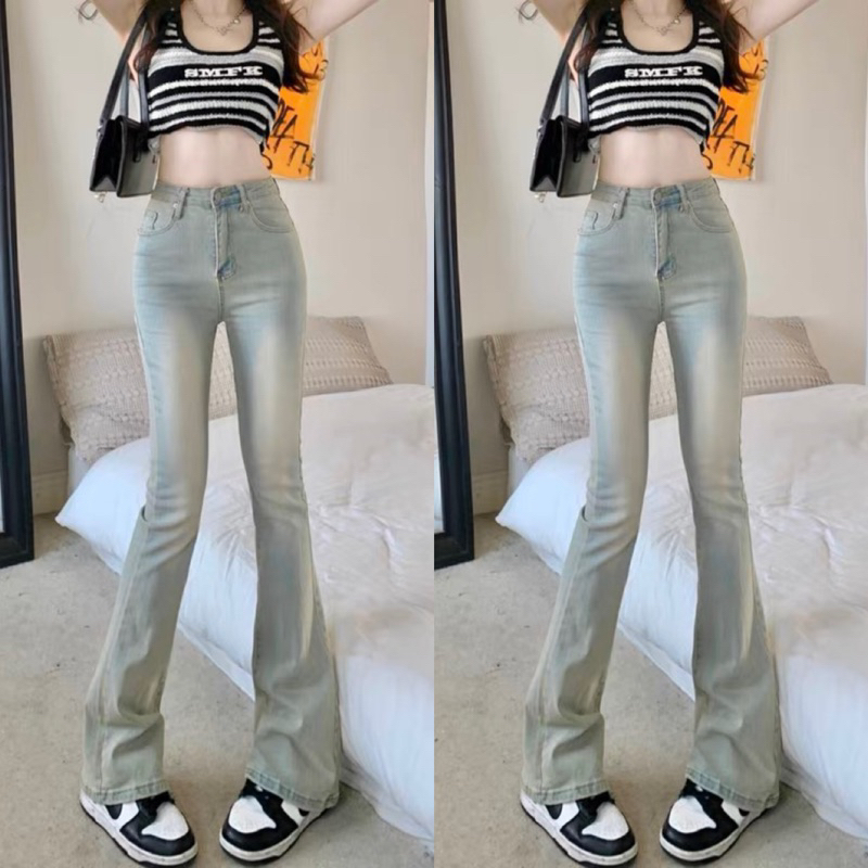 Quần Bò Nữ Ống Loe , Quần Jeans Nữ Ống Loe Màu Xanh Bạc HOTTREND TL43 | BigBuy360 - bigbuy360.vn