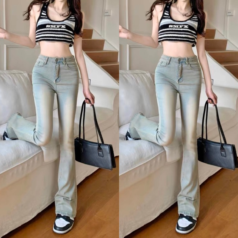 Quần Bò Nữ Ống Loe , Quần Jeans Nữ Ống Loe Màu Xanh Bạc HOTTREND TL43 | BigBuy360 - bigbuy360.vn