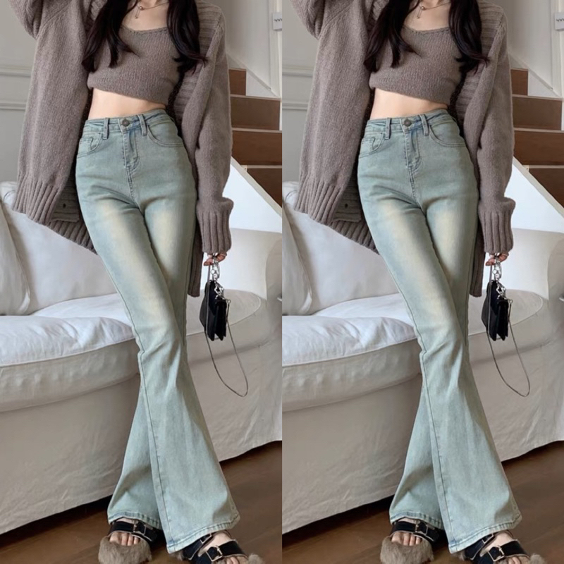 Quần Bò Nữ Ống Loe , Quần Jeans Nữ Ống Loe Màu Xanh Bạc HOTTREND TL43 | BigBuy360 - bigbuy360.vn