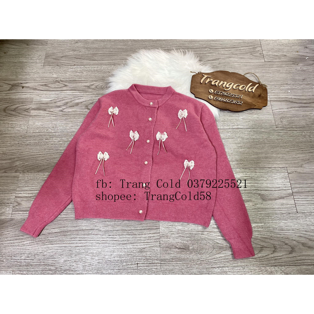 ÁO CARDIGAN LEN ĐÍNH NƠ,ĐÍNH HOA HÀNG QC ĐEP