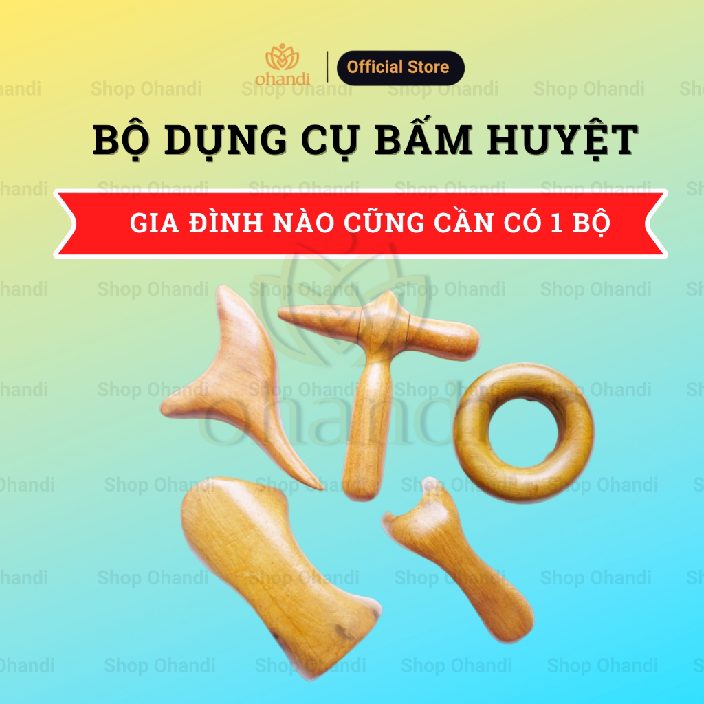 Bộ Dụng Cụ Bấm Huyệt Mát Xa Toàn Thân bằng gỗ không gây kích ứng da - Gói combo nhiều dụng cụ bấm huyệt gỗ | Ohandi Shop