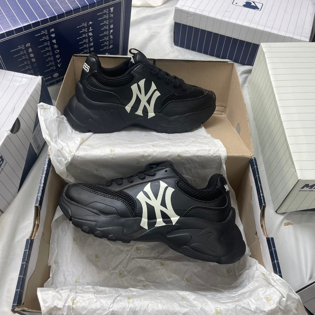 Giày thể thao MLB Chính Hãng chunky Mesh đen dễ phối đồ, đế độn 6cm