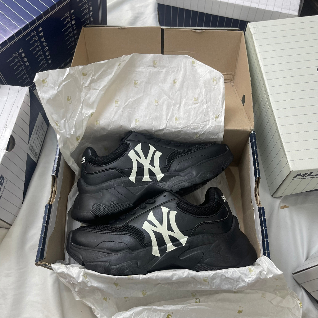 Giày thể thao MLB Chính Hãng chunky Mesh đen dễ phối đồ, đế độn 6cm