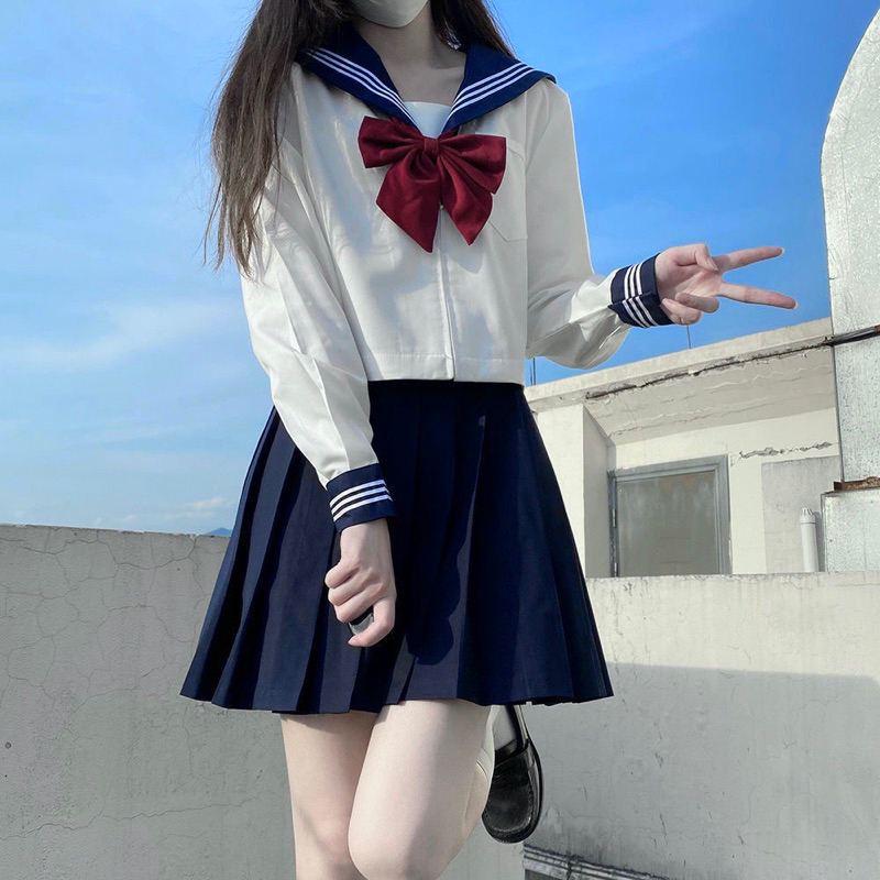 [Có sẵn] Đồng Phục Học Sinh Nhật Bản Cổ Áo Và Váy Xanh Than | BigBuy360 - bigbuy360.vn