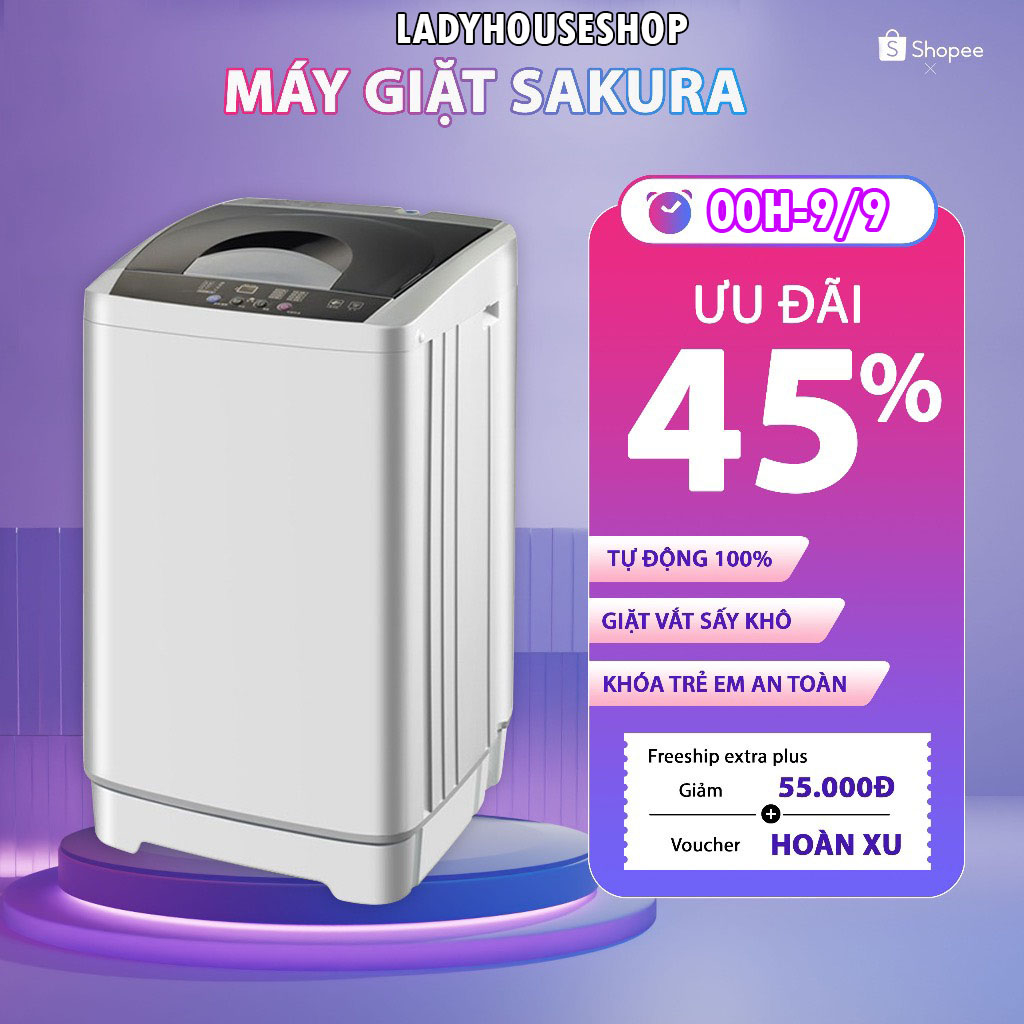 [ CHÍNH HÃNG - BH12 THÁNG ] Máy giặt mini SAKURA Tự động 100%, giặt, vắt, sấy - Có thể giặt áo khoác lông mùa đông