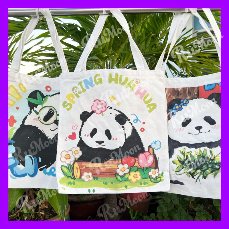 Túi Tote Canvas Gấu Trúc Đỉnh lưu có dây kéo (Hoahoa, Fubao,...)