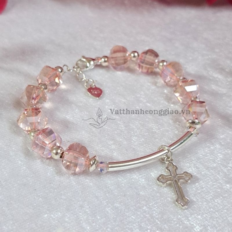 Vòng Tay/ Lắc Tay Mân Côi Công Giáo Phale Hồng Mix Bạc 925