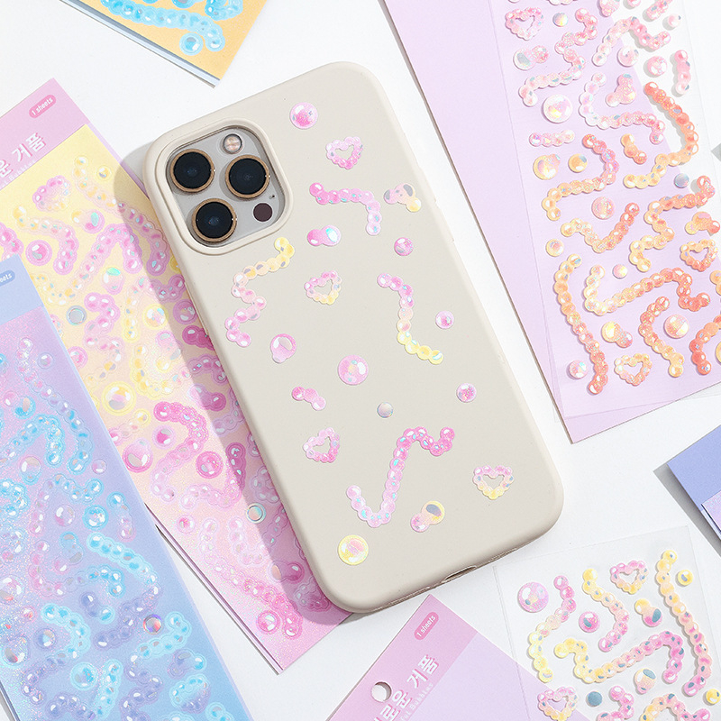 Zanmo tấm hình dán sticker chuỗi hạt bong bóng laser dễ thương decor toploader