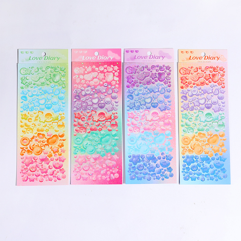 Zanmo tấm hình dán sticker bong bóng tim ngôi sao kim tuyến decor toploader