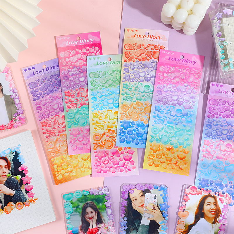 Zanmo tấm hình dán sticker bong bóng tim ngôi sao kim tuyến decor toploader