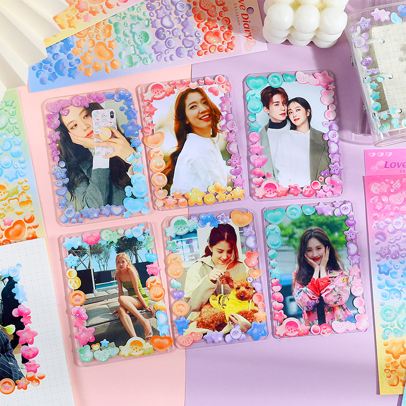 Zanmo tấm hình dán sticker bong bóng tim ngôi sao kim tuyến decor toploader