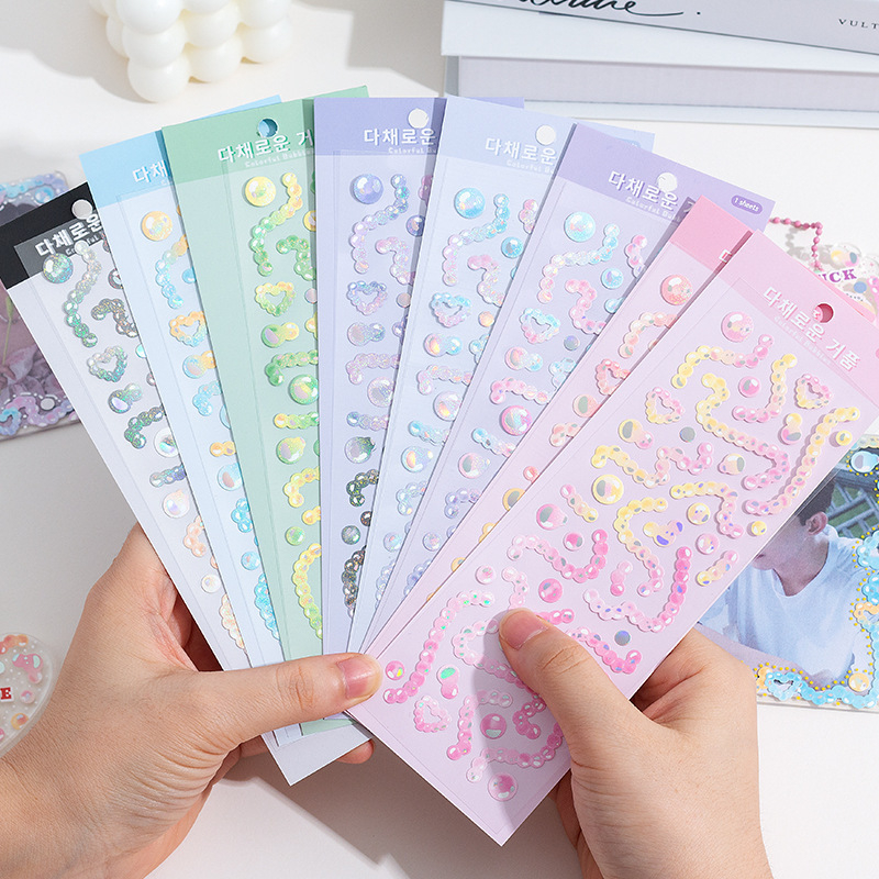 Zanmo tấm hình dán sticker chuỗi hạt bong bóng laser dễ thương decor toploader