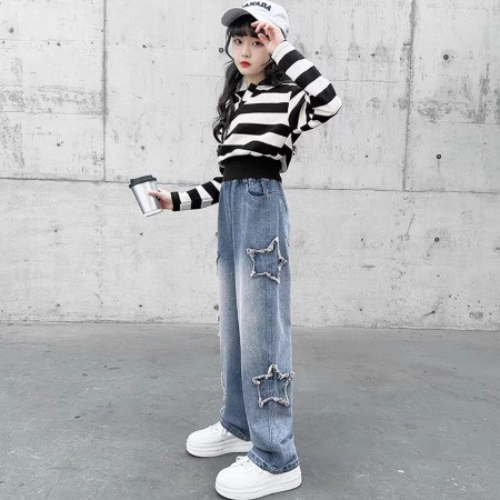 Quần Bò Cho Bé Gái Dáng Suông Phong Cách Thời Thượng Chất Bò Mềm Thoáng Mát Đi Học