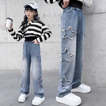 Quần Bò Cho Bé Gái Dáng Suông Phong Cách Thời Thượng Chất Bò Mềm Thoáng Mát Đi Học